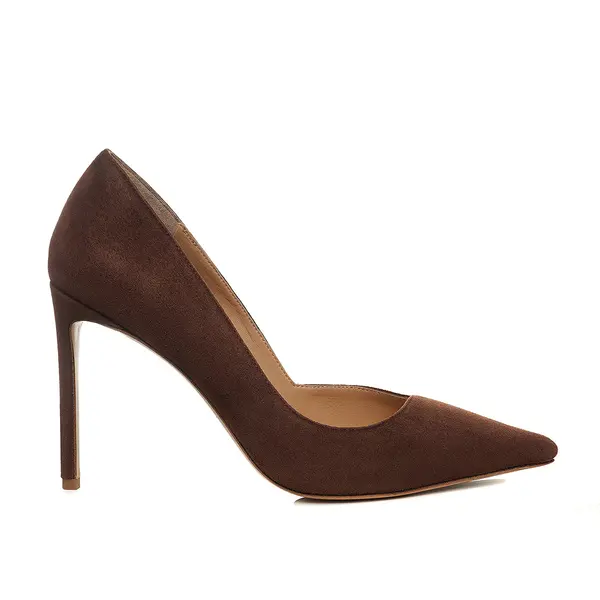 Pantofi Ava Stiletto, Piele Intoarsa, Maro - Premium Collection - 35 / 10 cm
