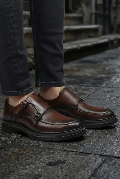 Pantofi Barbati Strap din Piele Naturala Maro – Grevy Brown