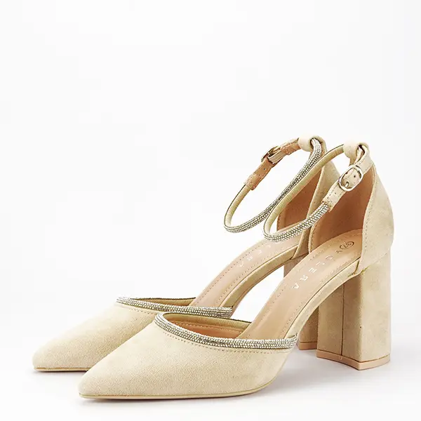 Pantofi bej eleganti cu pietricele argintii BSD38-3 03