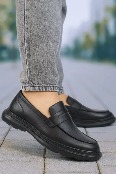 Pantofi Casual Barbati din Piele Negri - ZIN