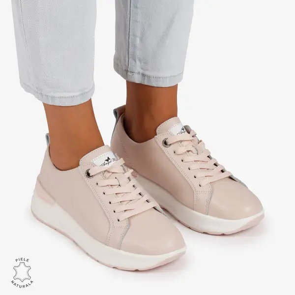 Pantofi Casual dama din Piele Naturala CRL0846 ROZ