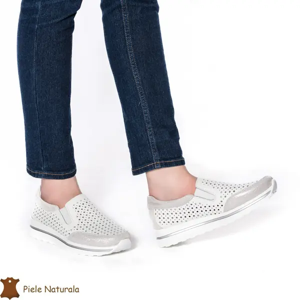 Pantofi Casual dama din Piele naturala CRL0860 ALB