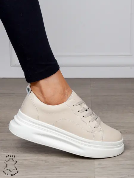 Pantofi Casual dama din Piele Naturala CRL1055 CULOARE: BEJ
