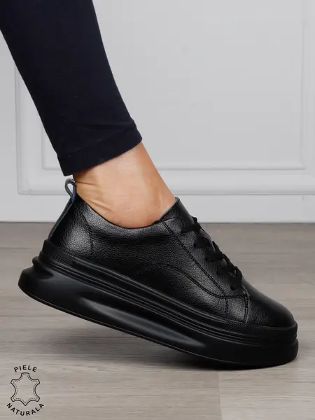 Pantofi Casual dama din Piele Naturala CRL1055 CULOARE: NEGRU
