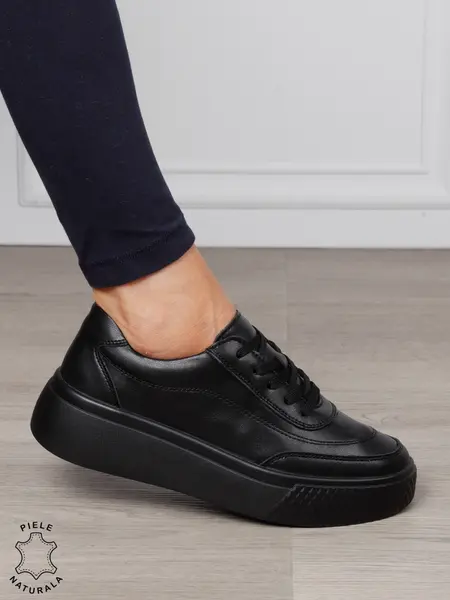 Pantofi Casual dama din Piele Naturala CRL1539 NEGRU