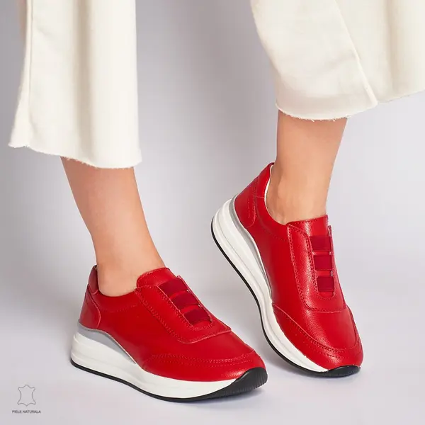 Pantofi Casual dama din Piele naturala CU INCHIDERE ELASTIC CRL1233 ROSU