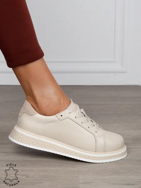 Pantofi Casual damă din piele naturală cu mici perforati CRL1513BEJ