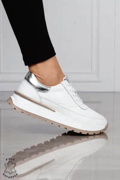Pantofi Casual DAMA din PIELE Naturala cu model pe talpa CRL1524 ALB