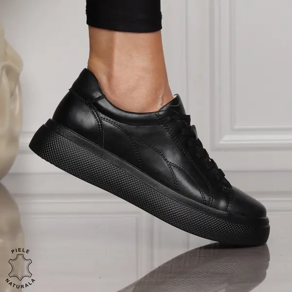 Pantofi CASUAL dama din piele naturala CU SIRET CRL1452 NEGRU
