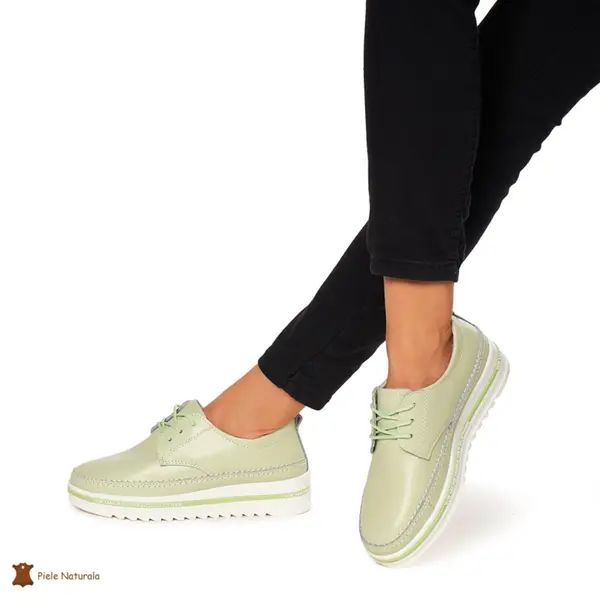 Pantofi Casual dama din Piele naturala cu talpa groasa CRL0053 VERDE