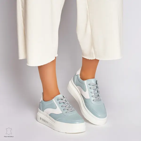Pantofi Casual dama din Piele naturala cu talpa plata Multicolor CRL0041 Albastru