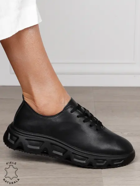Pantofi Casual dama din Piele Naturala cu talpa speciala CRL1557 Negru