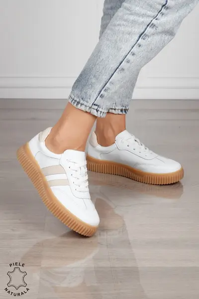 Pantofi Casual DAMA din PIELE Naturala , Model Retro CRL1531 ALB