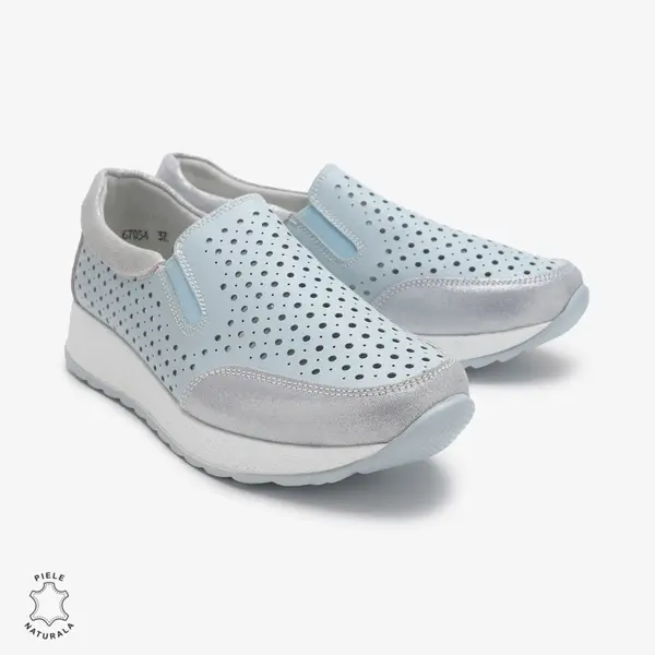 Pantofi Casual dama din Piele Naturala Perforati CRL0711 ALBASTRU