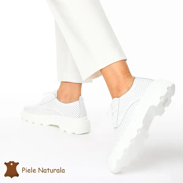 Pantofi Casual Dama Piele naturală CRL0207 ALB