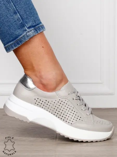 PANTOFI CASUAL Dama Piele Naturala cu mici perforati confortabile CRL1596 GRI