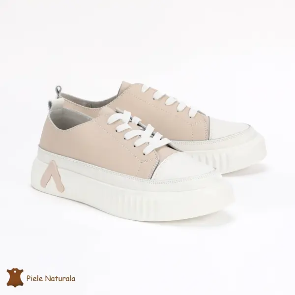 Pantofi Casual de dama din Piele naturala cu talpa groasa CRL0489 BEJ