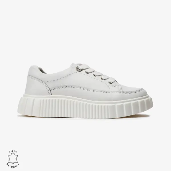 Pantofi Casual de dama din Piele naturala cu talpa groasa CRL0526 Alb
