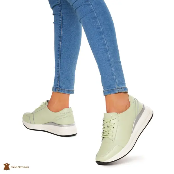 Pantofi casual de dama din piele naturala cu talpa plata CRL0019 verde