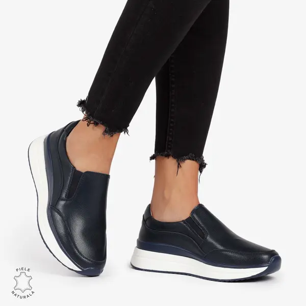 Pantofi Casual de dama din Piele Naturala Slip-On CRL1204 NAVY