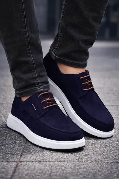 Pantofi Casual din Piele Albastri cu Siret - RYK BLU