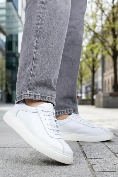 Pantofi Casual din Piele Albi cu Siret - FYLL WHITE