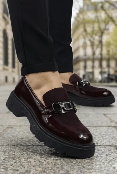 Pantofi Casual din Piele cu Accesoriu Bordeaux - ELBA BORDO