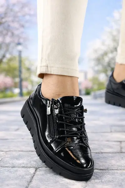 Pantofi Casual din Piele cu Fermoar si Siret Elastic - FYA LAC