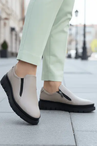 Pantofi Casual din Piele Gri cu Fermoar - VIA TAUPE