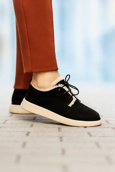 Pantofi Casual din Piele Intoarsa Neagra cu Blanita - PUF