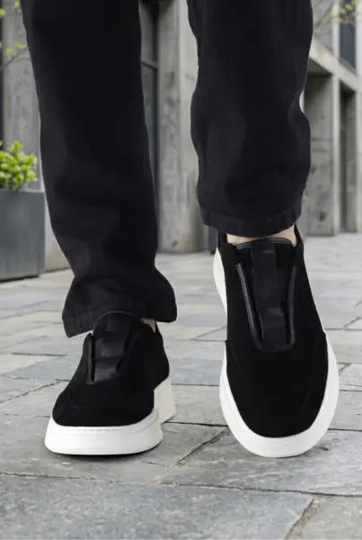 Pantofi Casual din Piele Naturală Negri tip Slip-On - ZAK SUET