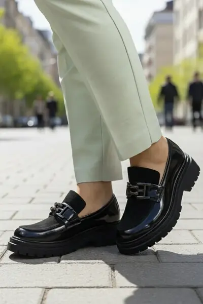 Pantofi Casual din Piele Negri cu Accesoriu - ZEKA BLACK