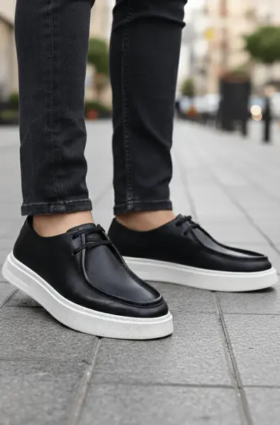 Pantofi Casual din Piele Negri cu Talpa Alba - RUD BLACK