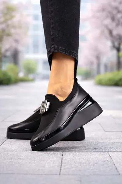 Pantofi Casual din Piele si Strech cu Accesoriu - ORIG