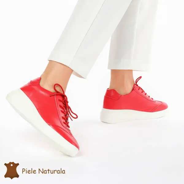 Pantofi casual elegante de dama din piele naturala CRL0221 ROSU
