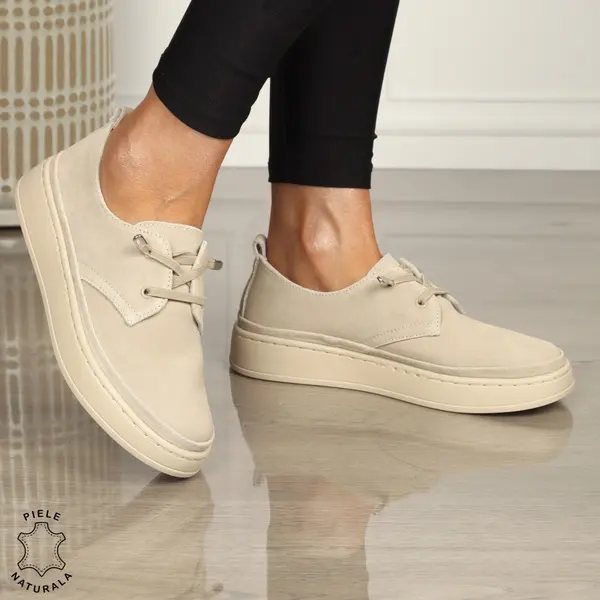 PANTOFI CASUAL Piele Naturala INTOARSA CU SIRET CRL1442 BEJ