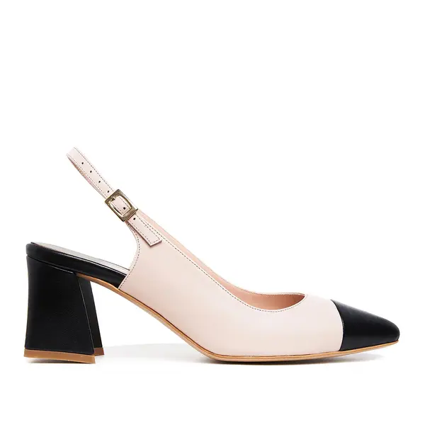 Pantofi Charlotte, Piele Naturala, Nude-Negru - 40 / 6.5 cm - gros-evazat