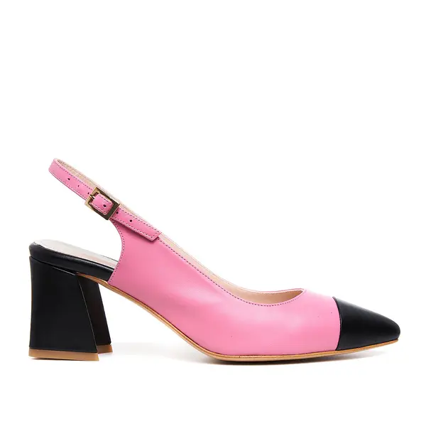 Pantofi Charlotte, Piele Naturala, Roz-Negru - 37 / 8 cm - subtire