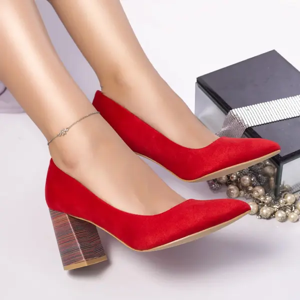 Pantofi cu toc shully piele ecologica intoarsa rosu
