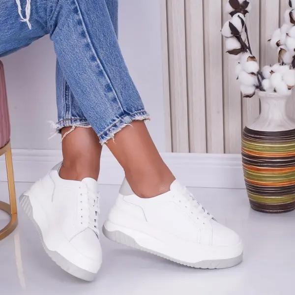 Pantofi dama casual Alb-Gri din Piele Naturala Dya