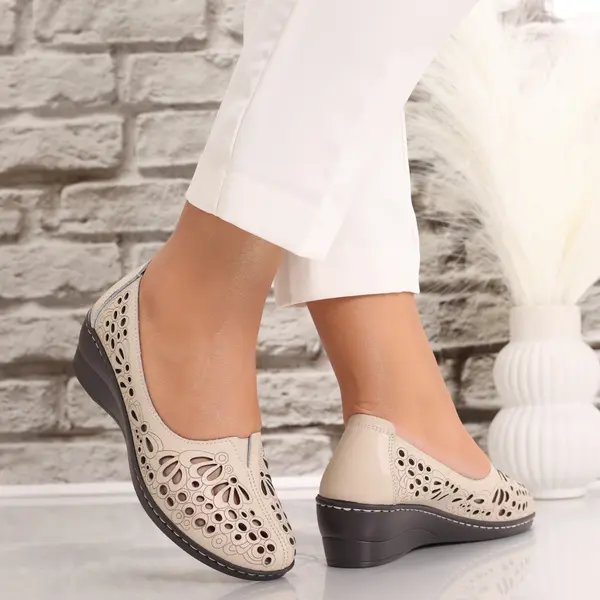 Pantofi dama casual Bej din Piele Naturala Rakina