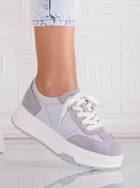 Pantofi dama casual Gri din Piele Naturala Intoarsa si textil Narella