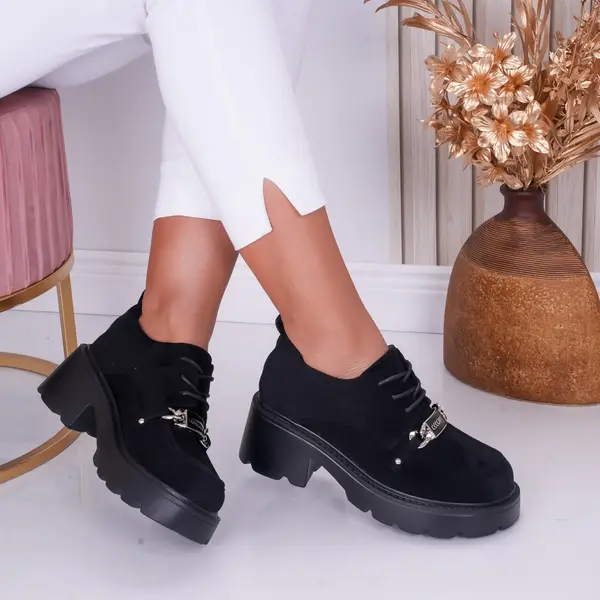 Pantofi dama casual Negri din Piele Ecologica Intoarsa Loredana