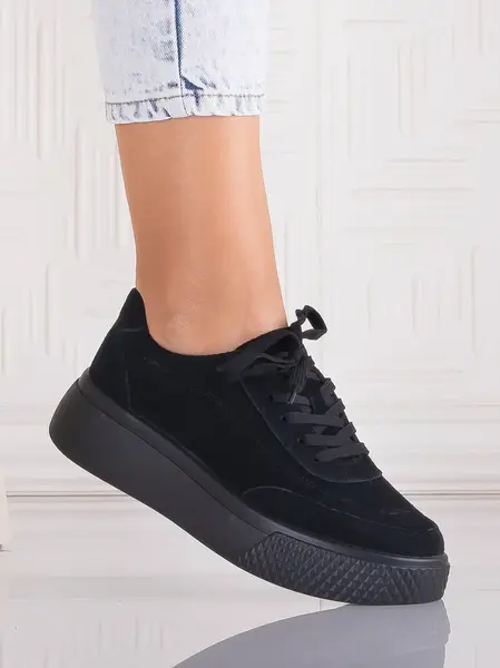 Pantofi dama casual Negri din Piele Naturala Intoarsa Adiza
