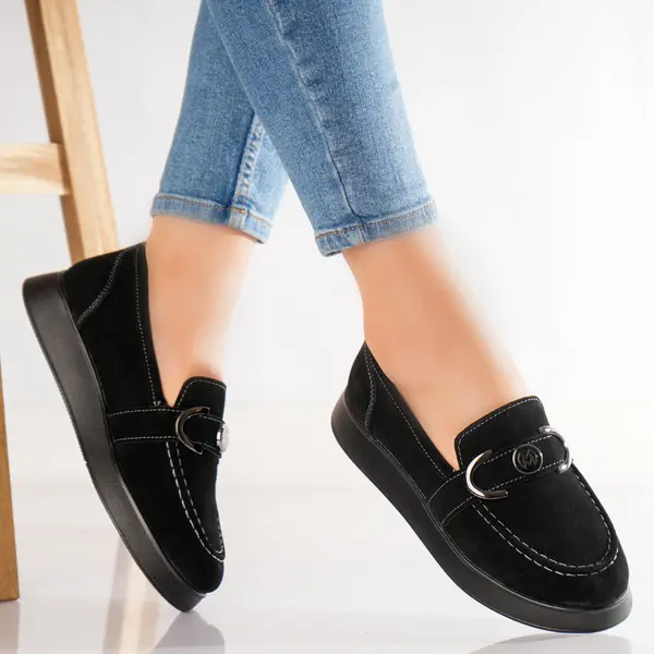 Pantofi dama casual Negri din Piele Naturala Intoarsa Emma