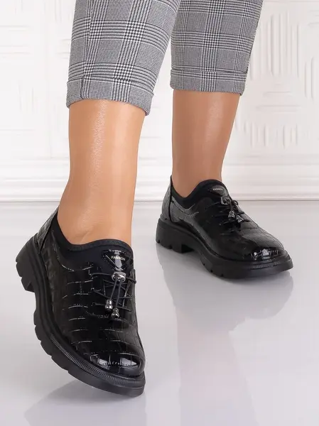 Pantofi dama casual Negrii din Piele Ecologica Lacuita Russan