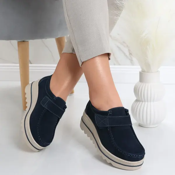 Pantofi dama cu platforma Bleumarin din Piele Naturala Intoarsa Anera