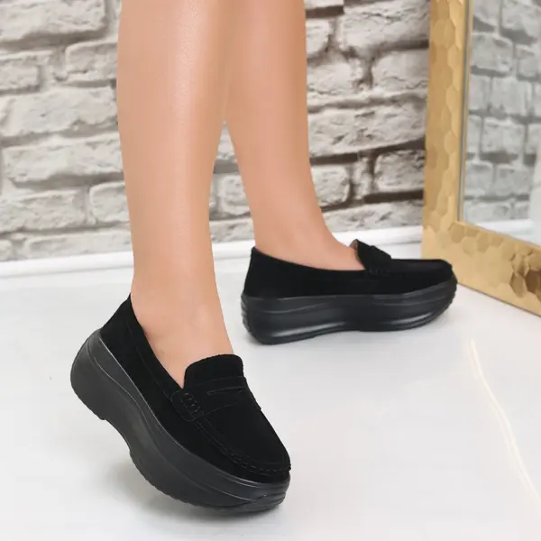 Pantofi dama cu platforma Negri din Piele Naturala intoarsa Alunsa