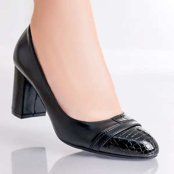 Pantofi dama cu toc Negri din Piele Ecologica Acosta