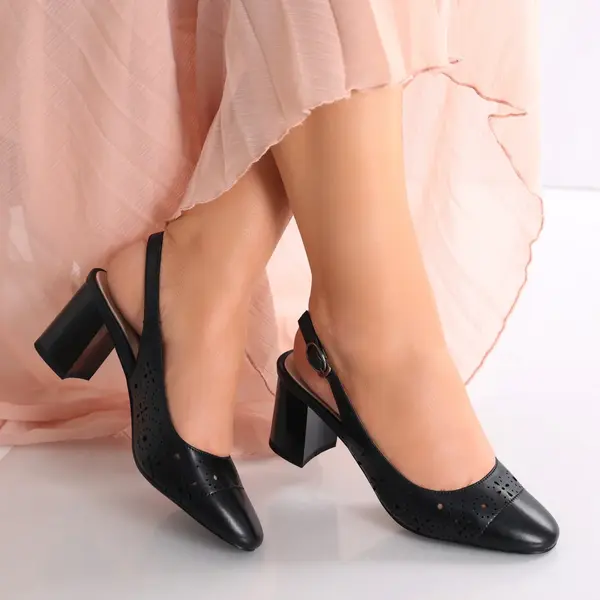 Pantofi dama cu toc Negri din Piele Naturala Jazel